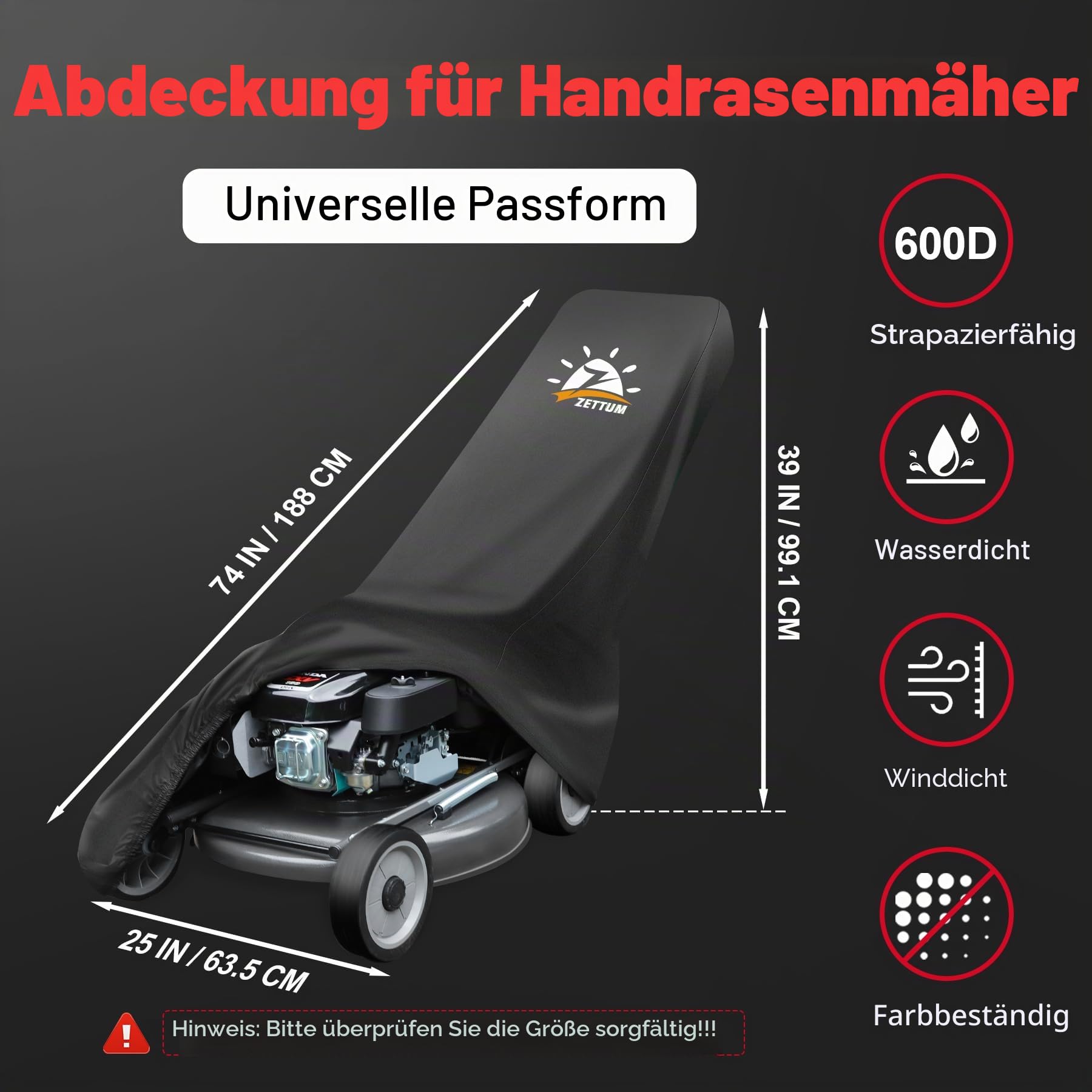 Zettum Rasenmäher Abdeckung, Abdeckhaube für Rasentraktor 600D Oxford PU Beschichtung Heavy Duty & Wasserdicht Rasenmäher Schutzhülle