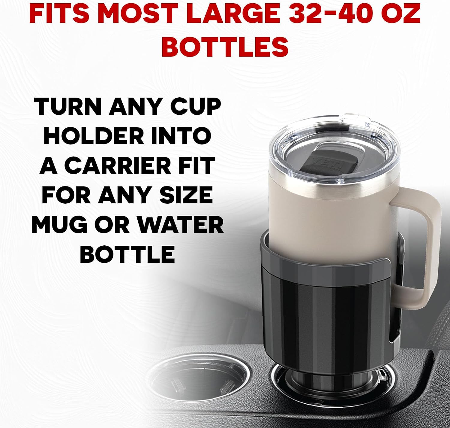 Stupid Technologies - XSpander – Universal Cup Holder Expander for Yeti, Hydro Flask & Big Bottles – Adjustable, Durable, Car Compatible – Black