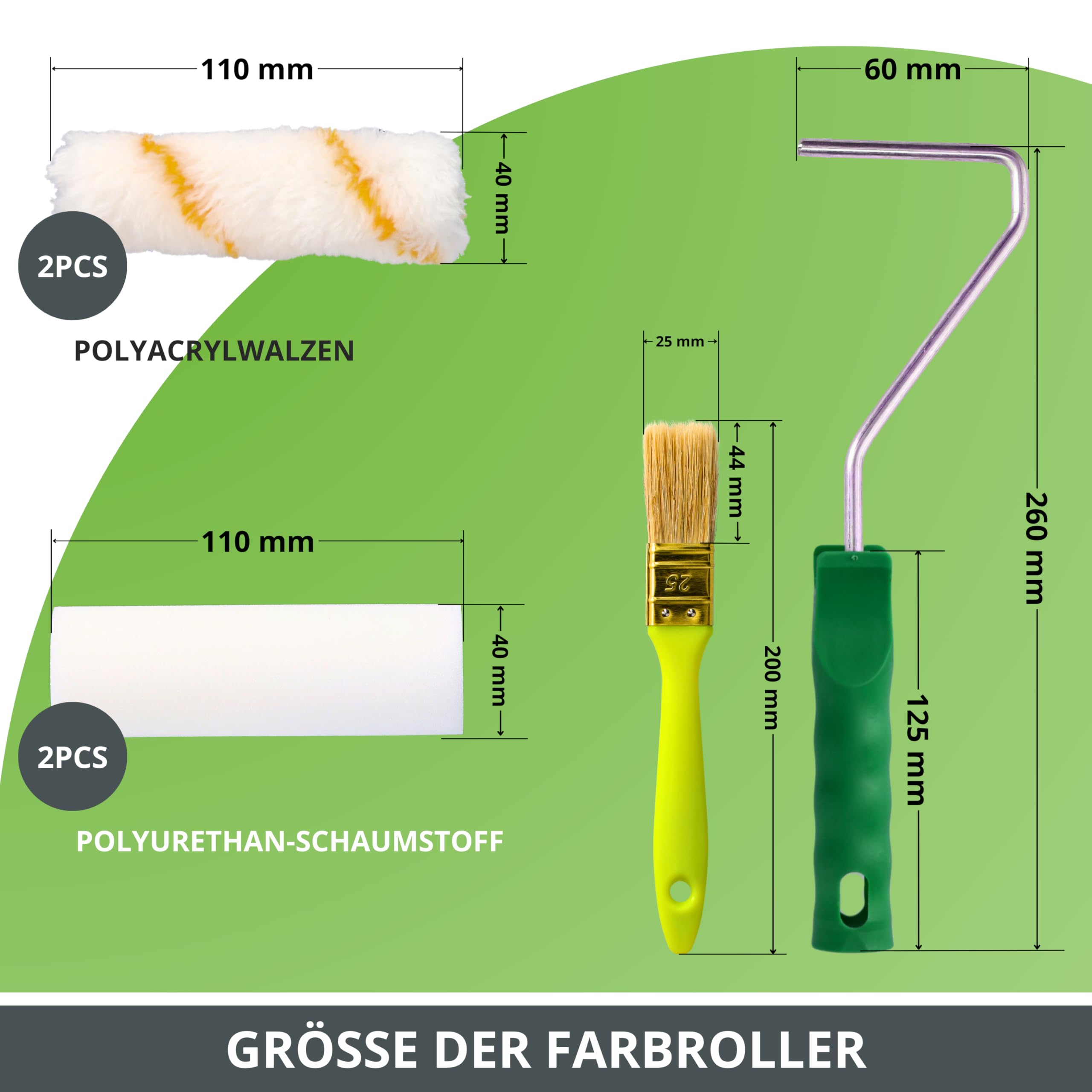 ToolSpace Uniwersalny Zestaw Mini do Malowania Mebli Małych Powierzchni 4 Wałki w Tym 2xWkład Moltopren 10cm 2xWkład Girpaint 11cm Pędzel Malarski Rączka Kuweta Średnia 7 Elementów
