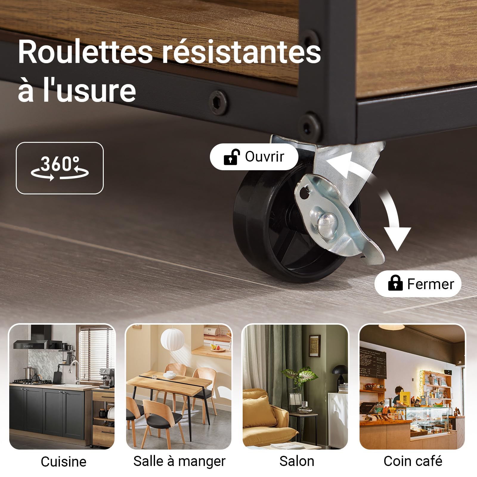 SoBuy Meuble Cuisine Rangement avec Plan de Travail, Desserte Cuisine avec roulettes, Tiroirs & Range-Bouteilles, Îlot Central Cuisine pour Salle à Manger et Extérieur Marron 67x37x88cm FKW134-N