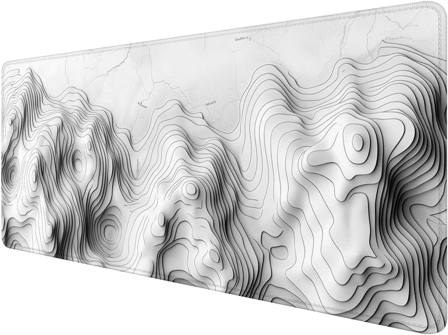 White Mouse Pad 39.4 x 19.7 x 0.12 inch, Large Mouse Pad for Desk, Topographic Map Mouse Pad with Stitched Edges, Non-Slip Rubber Base, Water Resist Keyboard Gaming Mousepad for Office & Home E-5