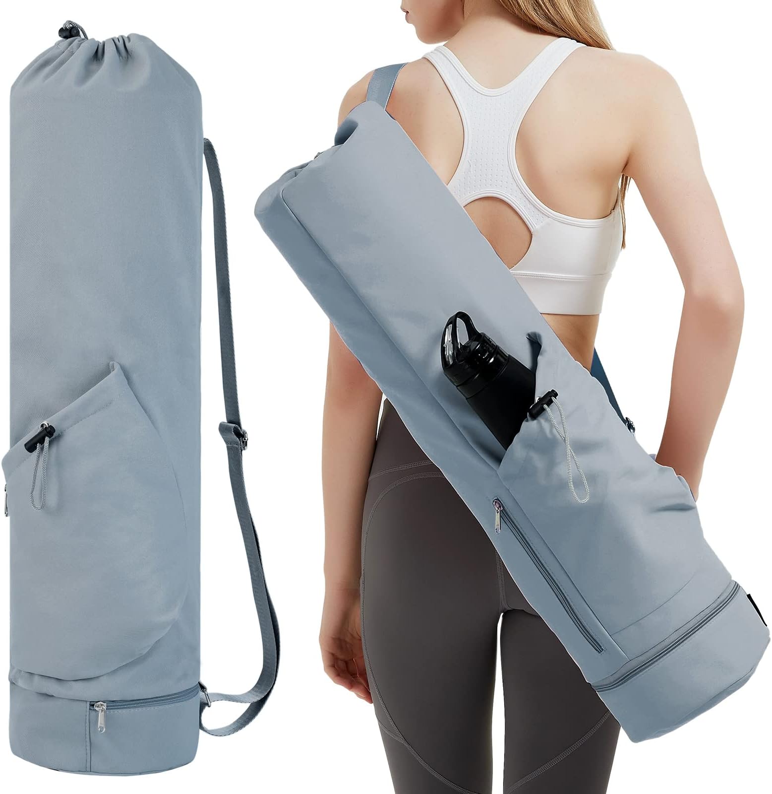 Yoga Mat Bag Large with Adjustable Carry Strap Pilates Bag with Bottle Pocket and Wet Compartment