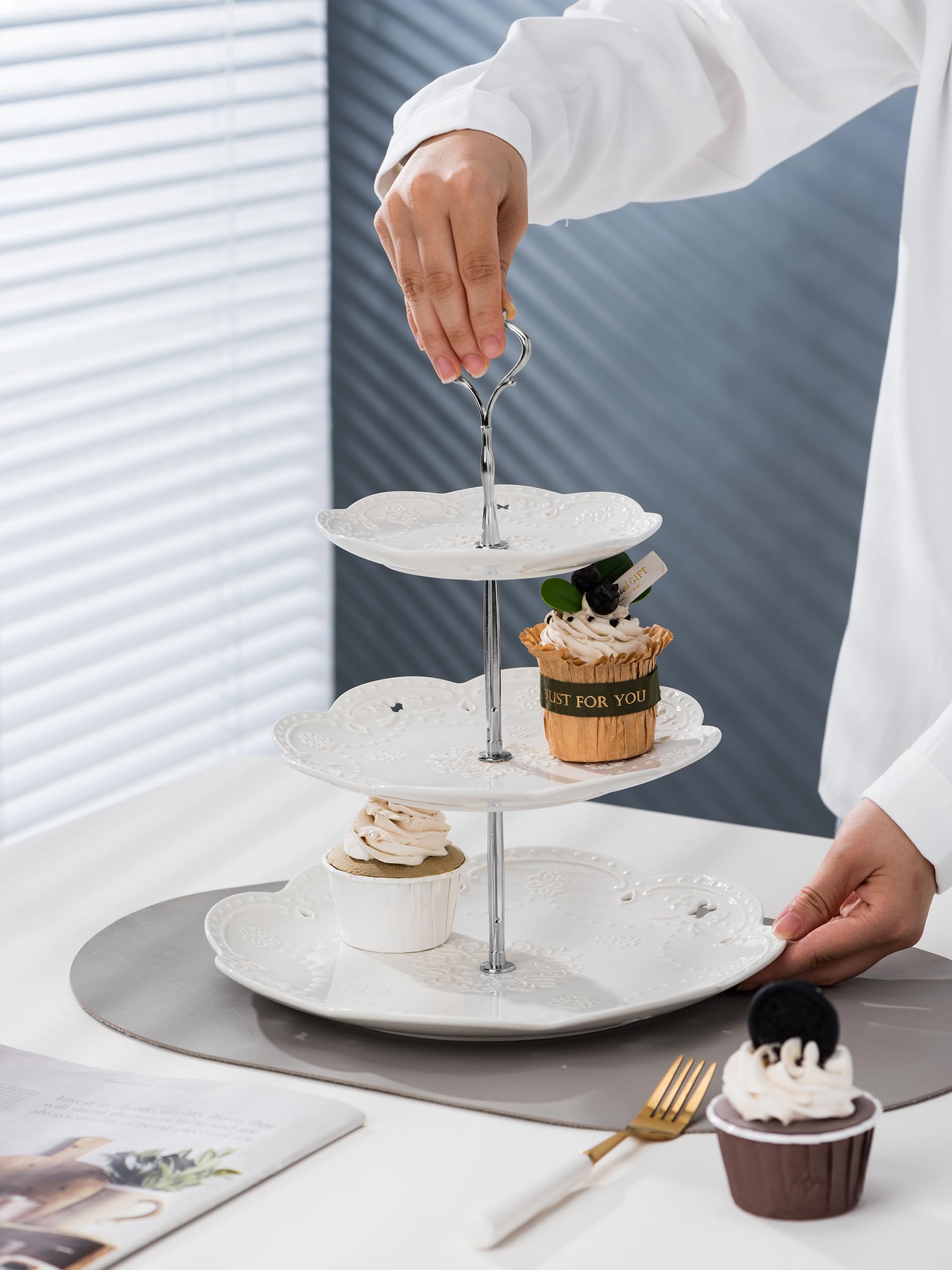 jusalpha de 3 niveles soporte para tartas de postre de porcelana