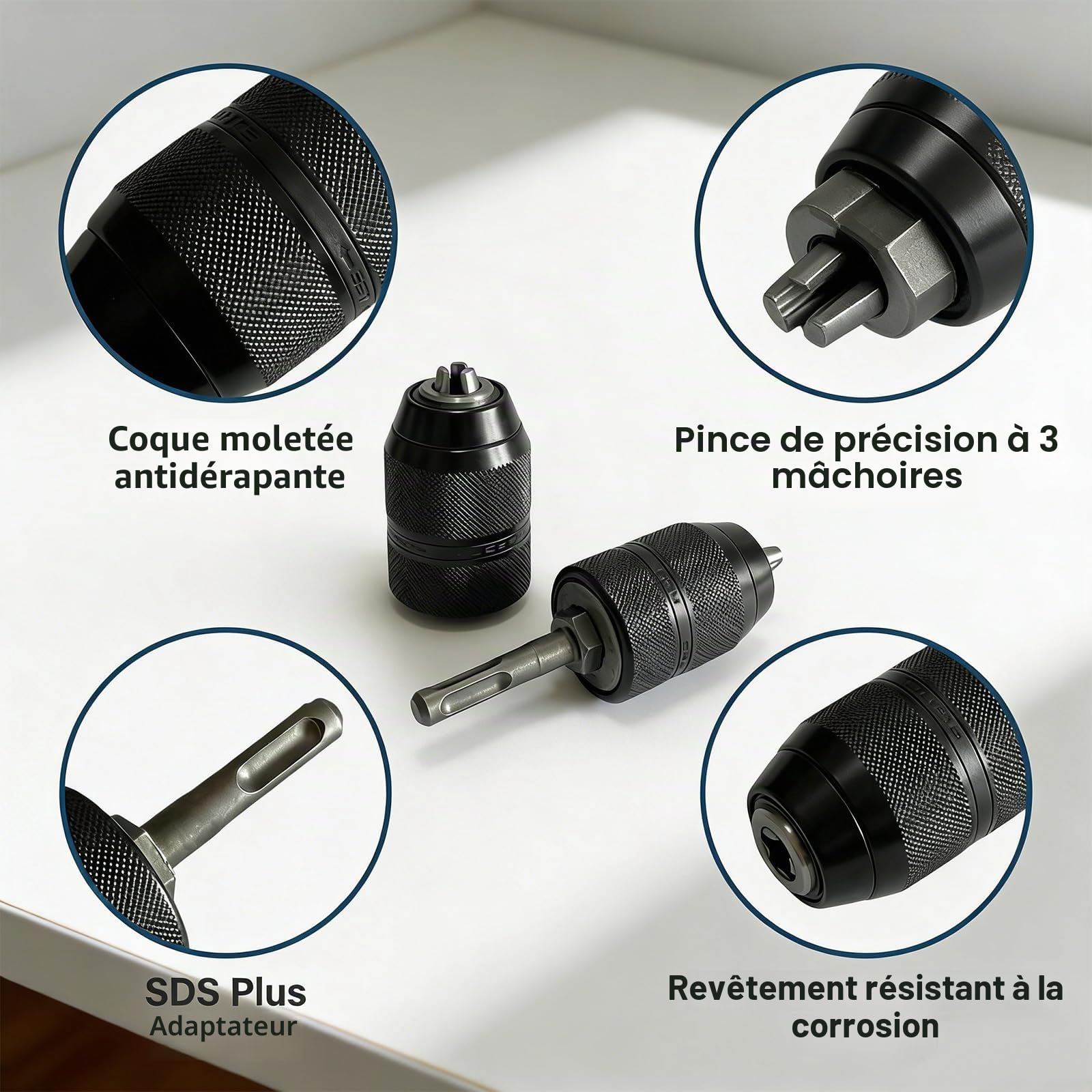 Mandrin Perceuse SDS Avec Adaptateur SDS-plus, 2-13mm 1/2-20UNF, 3 Mandrins À Mors Rapide, Accessoires Électroportatifs Compatibles Dremel, Makita Et Plusieurs Marques