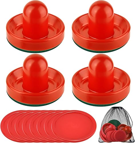 Vista 8 de Coopay Empujadores de hockey de aire y discos de hockey de aire con una bolsa de cordón para mesas de juego (4 Striker, 8 Puck) Negro y rojo,Negro
