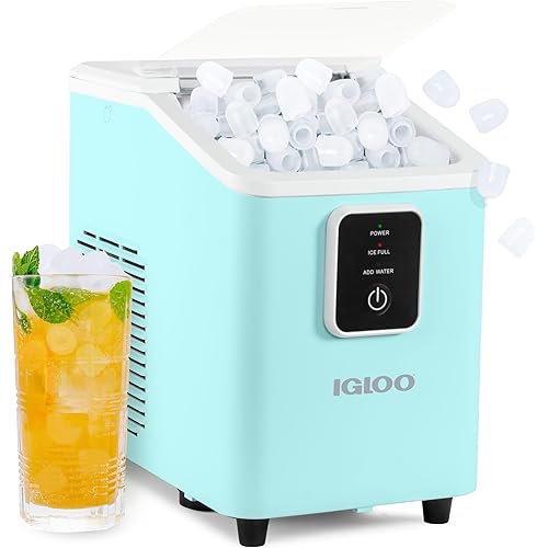 Igloo Self-Cleaning Countertop Ice Maker - Compact and Portable - Creates 26 lbs. Per Day, 8 Pieces Ready Every 7-8 Minutes - Includes Ice Scoop and Basket - Aqua