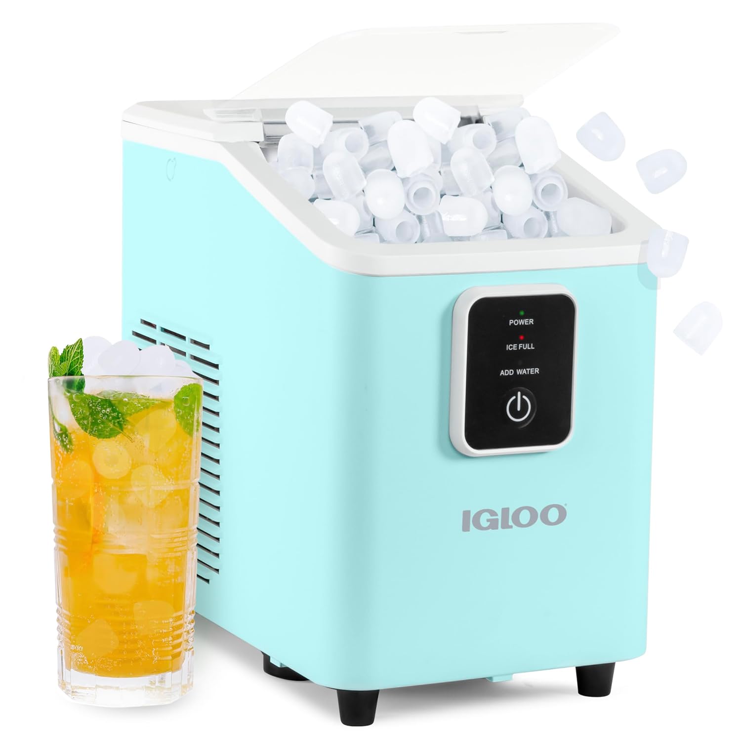 Igloo Máquina de hielo de encimera autolimpiante, compacta y portátil, crea 26 libras por día, 8 piezas listas cada 7-8 minutos, incluye pala de