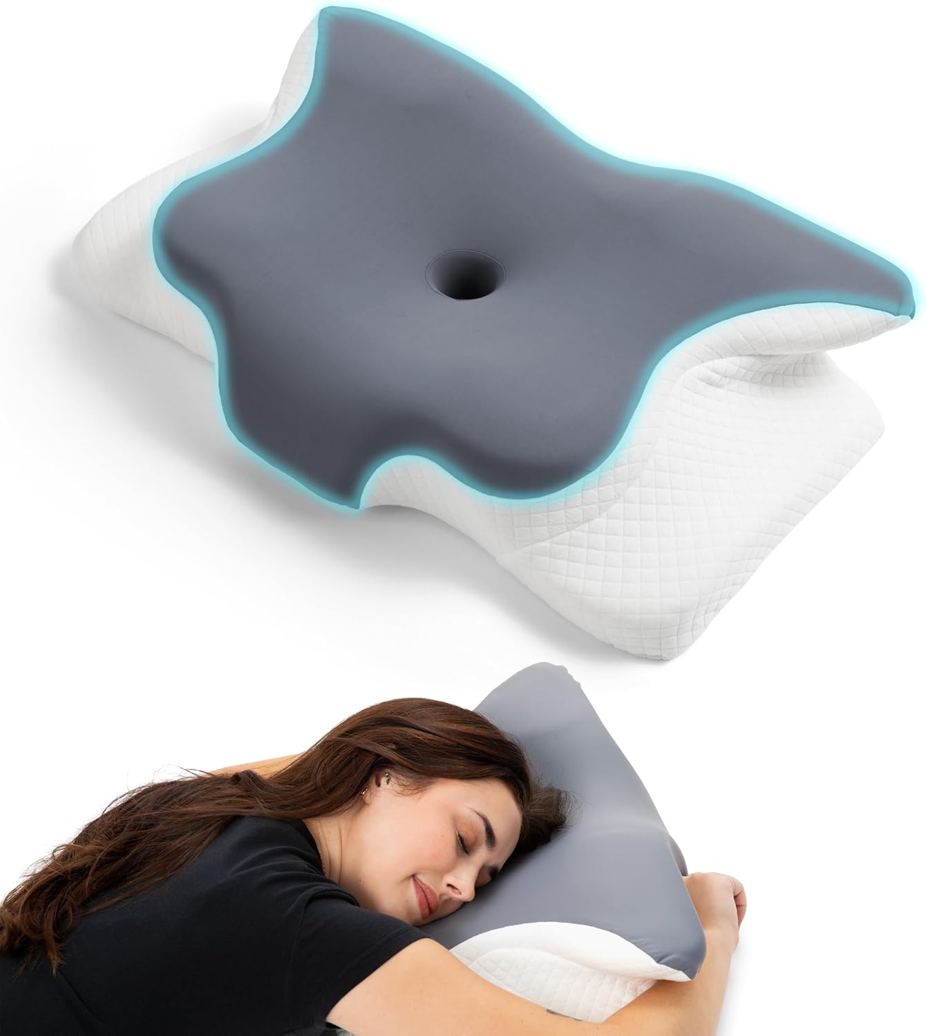 Ergonomic Memory Foam Side Sleeper Pillow with Arm Hole – Butterfly Cervical Orthopedic Neck Support for Side Sleeping, Reduces Shoulder Pressure, Breathable Washable Cover