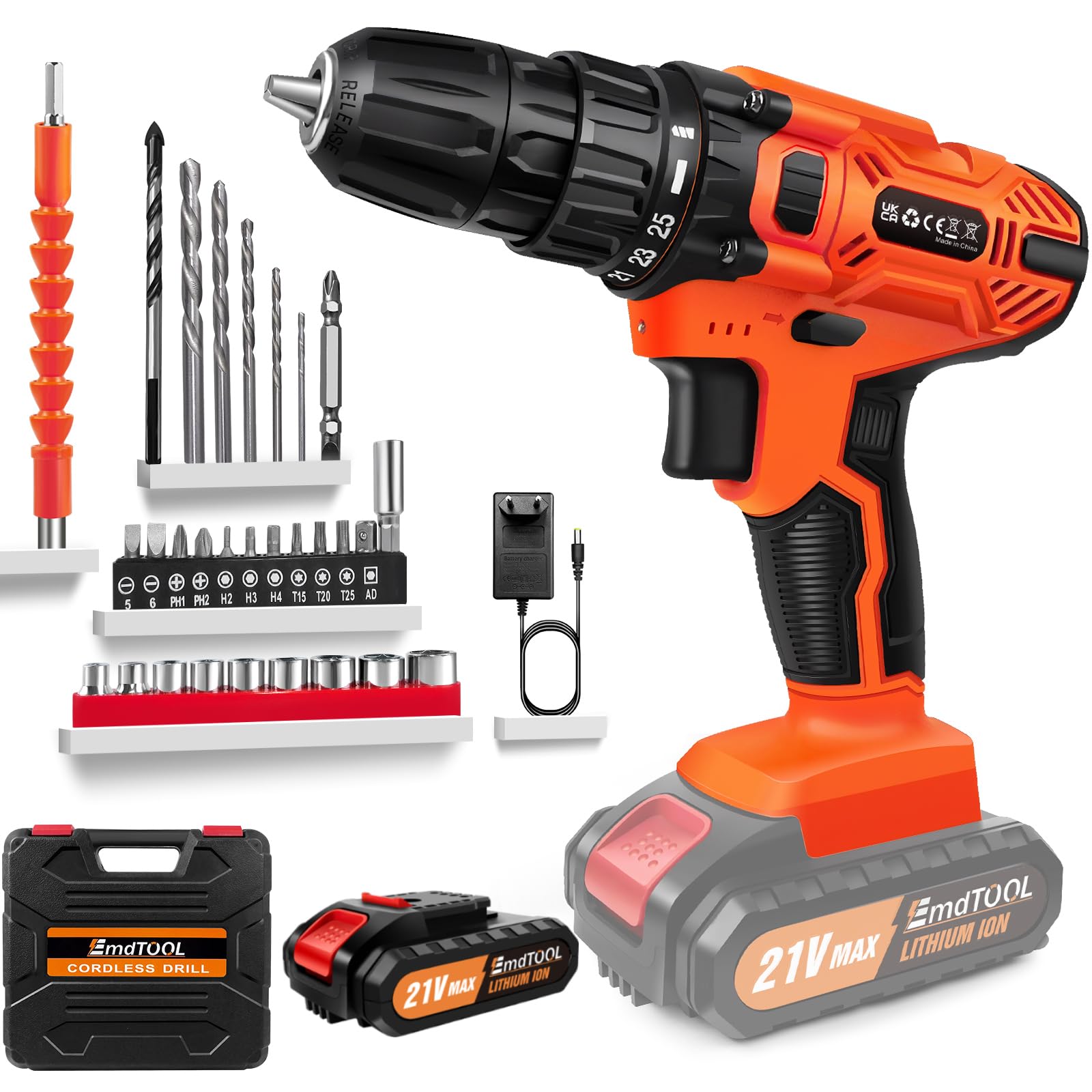 Perceuse Visseuse à Percussion Sans Fil 18V Easy Full Avec Batterie Et Chargeur Rapide - 6 Forêts HSS 6 Embouts De Serrage