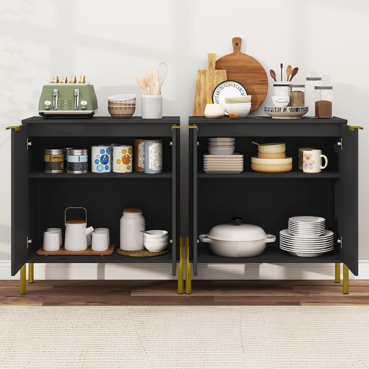 Giantex Buffet Cabinet with Storage, 2-Door Kitchen Sideboard with Storage Cabinet, Shelf, Metal Legs, Anti-Tipping Kits, Modern Cupboard for Coffee Bar Living Room Entryway (1, Black)