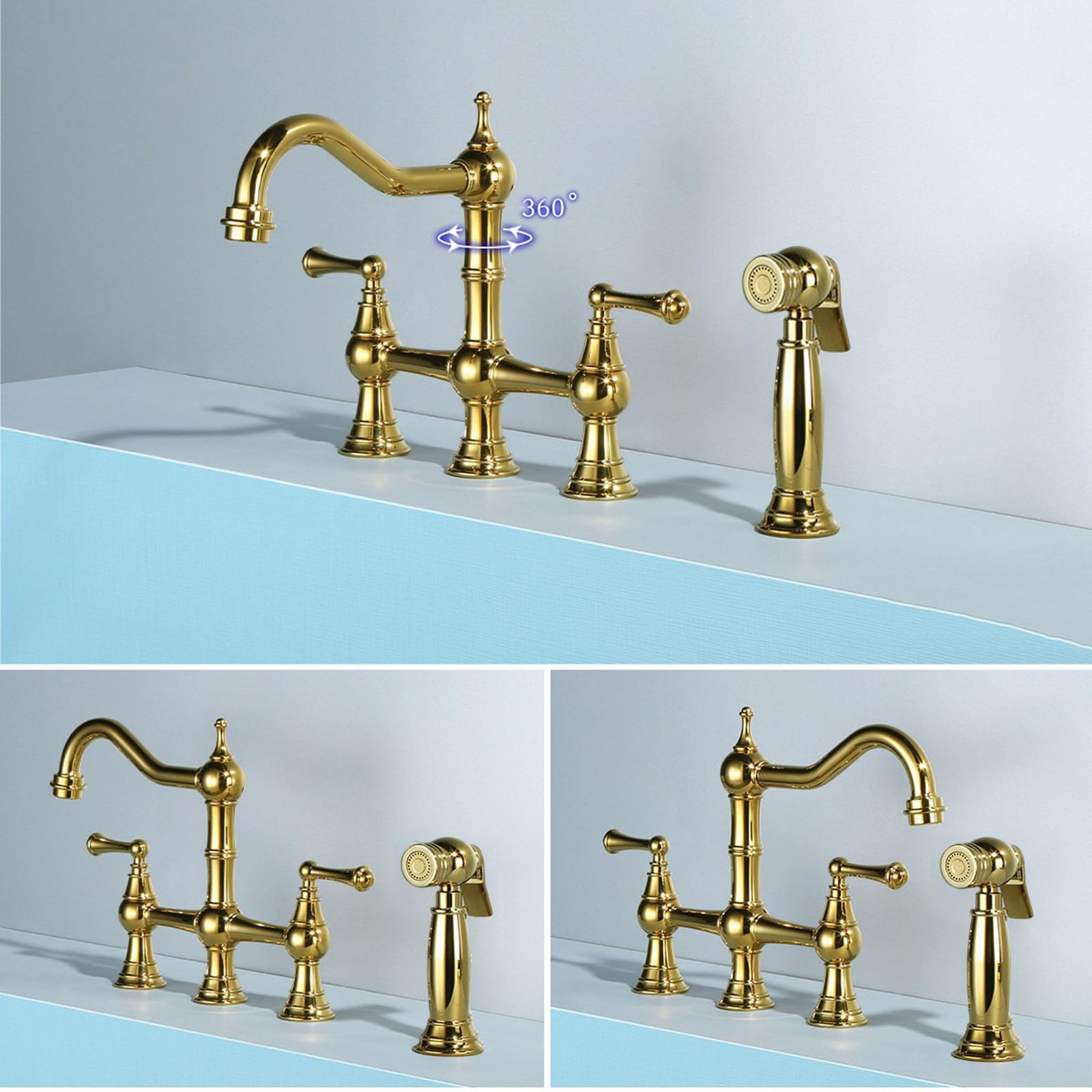 Vintage Bridge Kitchen Sink Mixer Tap z ręcznym pistoletem natryskowym