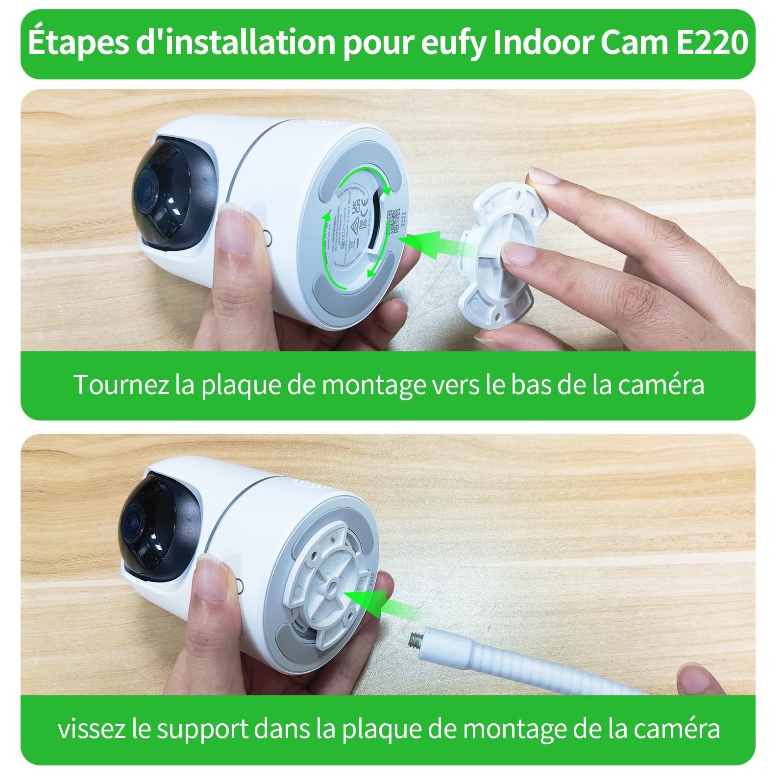 Support Flexible pour caméra pour Ring, Blink, Eufy, Google Nest, Wyze, Arlo et Autres caméras d'intérieur et d'extérieur avec Trou fileté 1/4, sans Outils ni dommages au Mur, Blanc