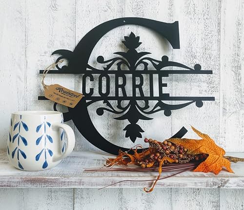 Realsteel Metal Split Letter Monogram Sign - Personalized Metal Décor - Custom Last Name Sign - Monogram - Family Last Name Sign - Custom Metal Sign - Welcome Sign - Indoors Or Outdoors (12", Black) #TOP17