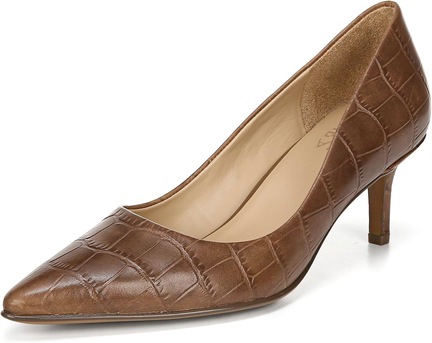 Naturalizer Womens Everly Pointed Toe Low Heel Stiletto Pump,Banana Bread Brown Croc Leather,7 Wide