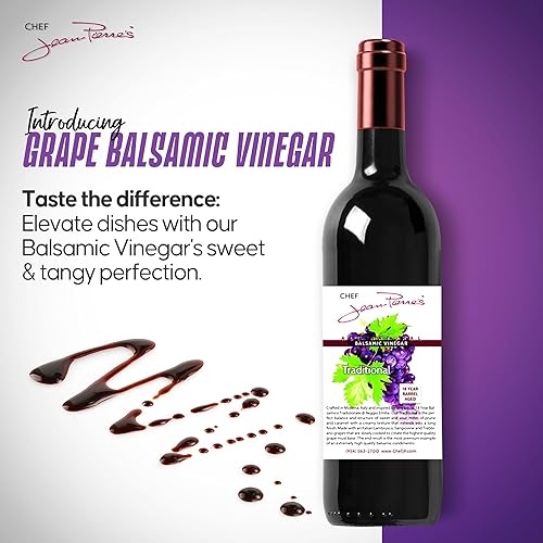 Miniatura 2 de Chef Jean Pierre's Vinagre balsámico italiano  25.4 fl oz (25 onzas) rico sabor a uva, 18 años de edad tradicional en barril  Ideal para mejorar tus