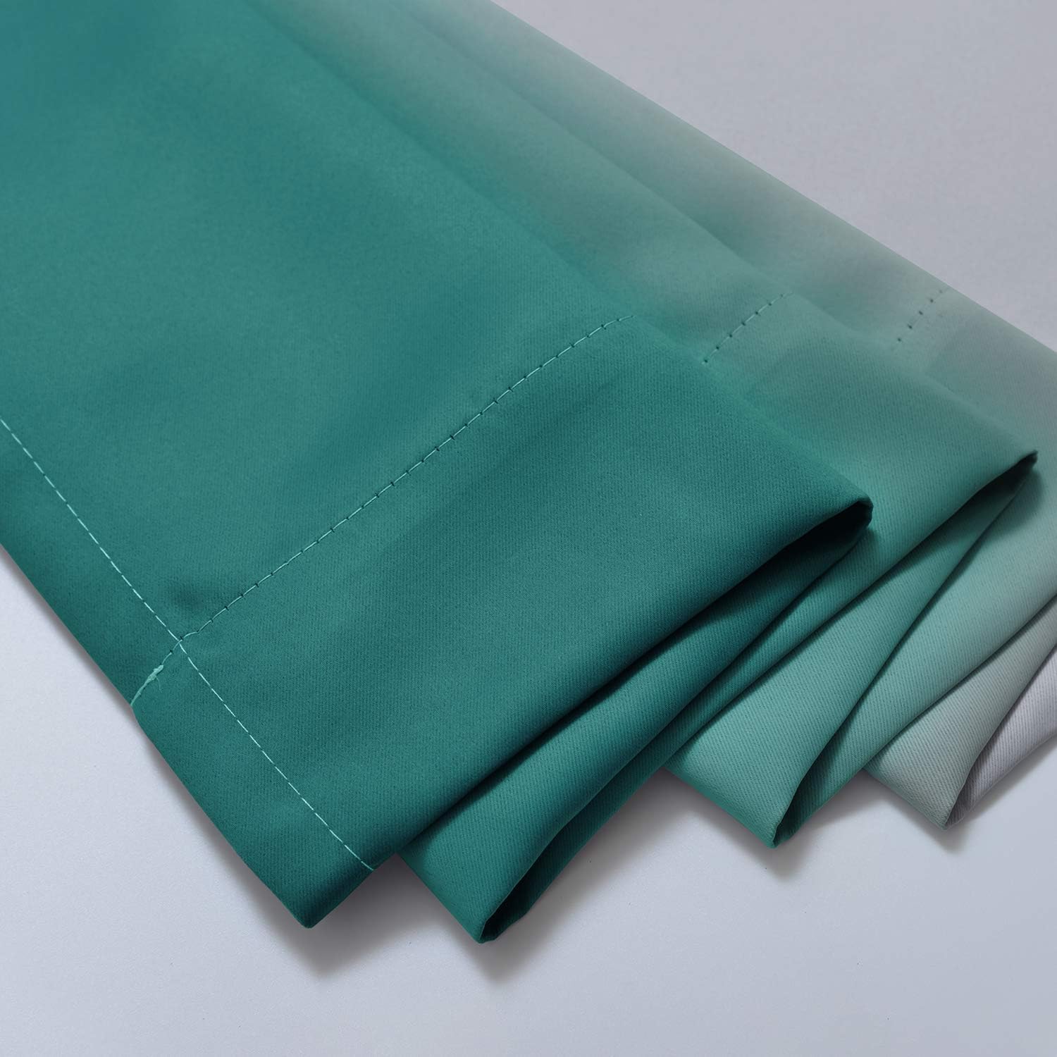 COSVIYA Rod Pocket Ombre Room Darkening Curtains 84 inch Length 2 Panels, Teal and Grayish White Gradient Drapes Light Blocking Insulated Thermal Window Curtains for Bedroom/Living Room,52x84 inches