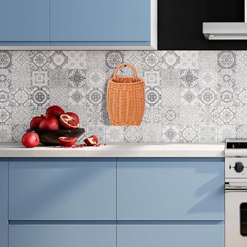 Miniatura 7 de Cesta colgante de ratán de imitación para almacenamiento y decoración de pared, organizador de cocina, cesta de flores versátil para el hogar,