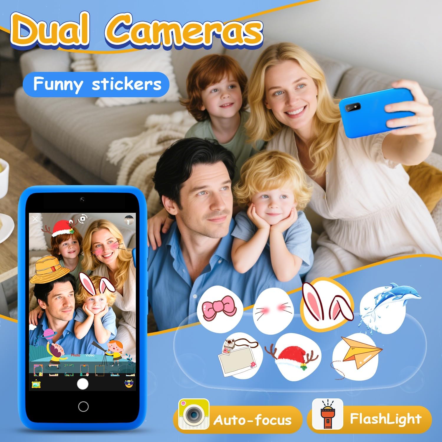 MINIBEAR Kids Toy Smartphone, 3.97" Toddler Dual Camera Learning Toys, 201+ Educational Games Play Phone No WiFi for Girls Boys 3-12 Christmas Birthday Gifts with 32g SD Card (Blue) - Image 4