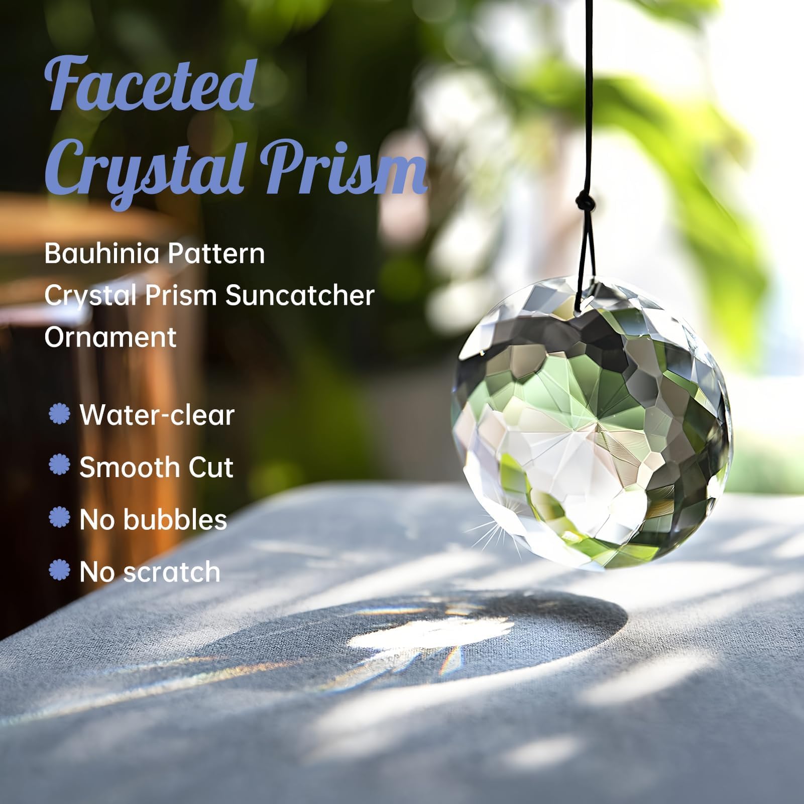 Atrapasueños de cristal Bauhinia facetado, decoración de ventana, gran tamaño, reflejos, arco iris, perfecto para jardín y casa, redondo, 75 mm, cordón incluido