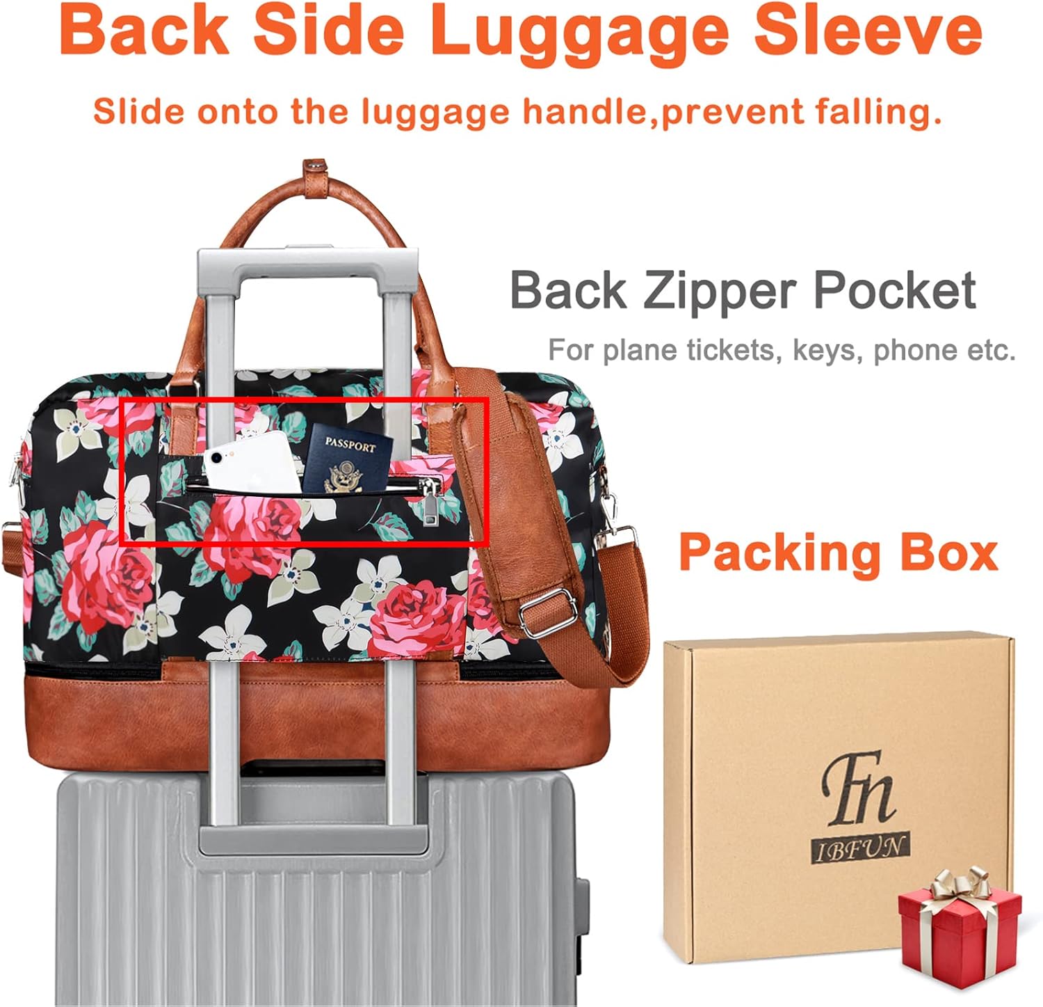 IBFUN Weekender Bags for Women, 21" Weekender Travel Bag, Travel Duffle Bag with Shoe Compartment Carry on Overnight Duffel Bag for Weekend Travel Business Trip, 3PCS - Image 5