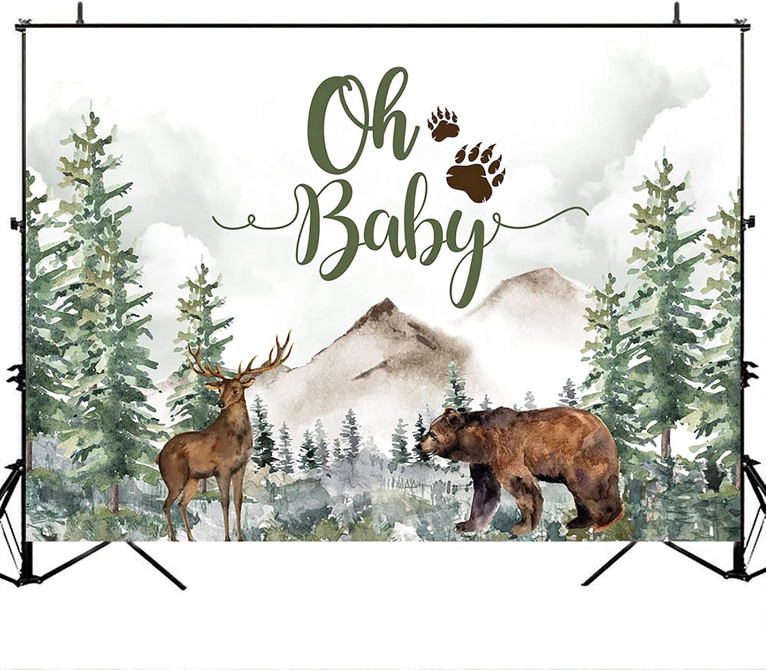 Avezano Adventure Baby Shower Backdrop - Rustic Forest Woodland Mountain Bear Background Banner for Boy Country Bear Deer Decorations (10x8)