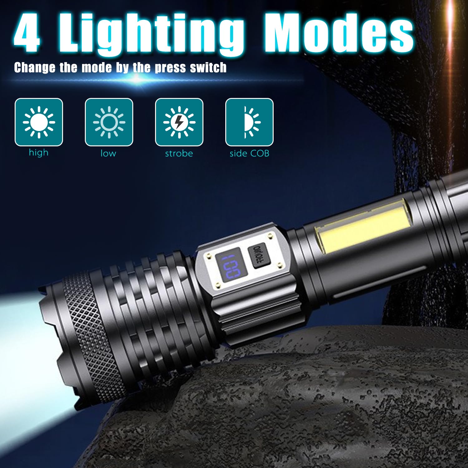 Pocketman LED Flashlight, Recharge Flashlights High Lumens, Zoomable Waterproof Flash Lights for Emergency, Outdoor, Home, Camping, Hiking