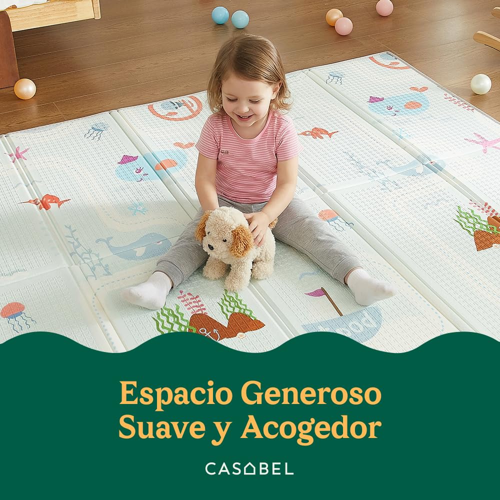 CASABEL Alfombra de juegos para bebé, gruesa, 180x150cm, diseño océano