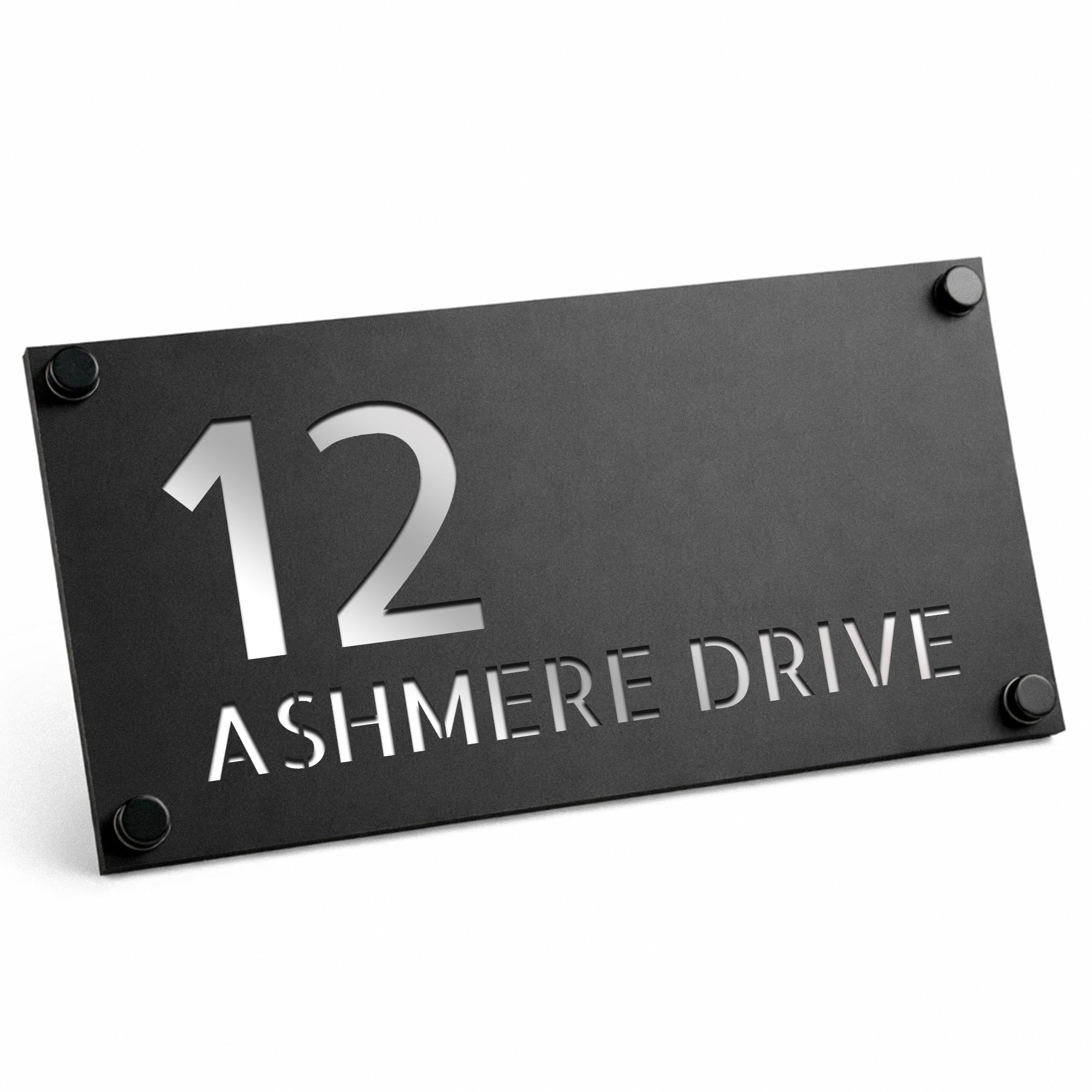 Red Ocean House Numbers Plaque Door Number Laser Signs Modern House Name Personalised Plaque For Outside 3d Laser Cut 280x140mm(Black and Silver Mirror)