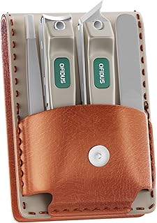 Nail Clippers Set Professional Stainless Steel Manicure Kit with Catcher, Curved & Oblique Clippers, Tweezers, and Nail File in Luxury Leather Case