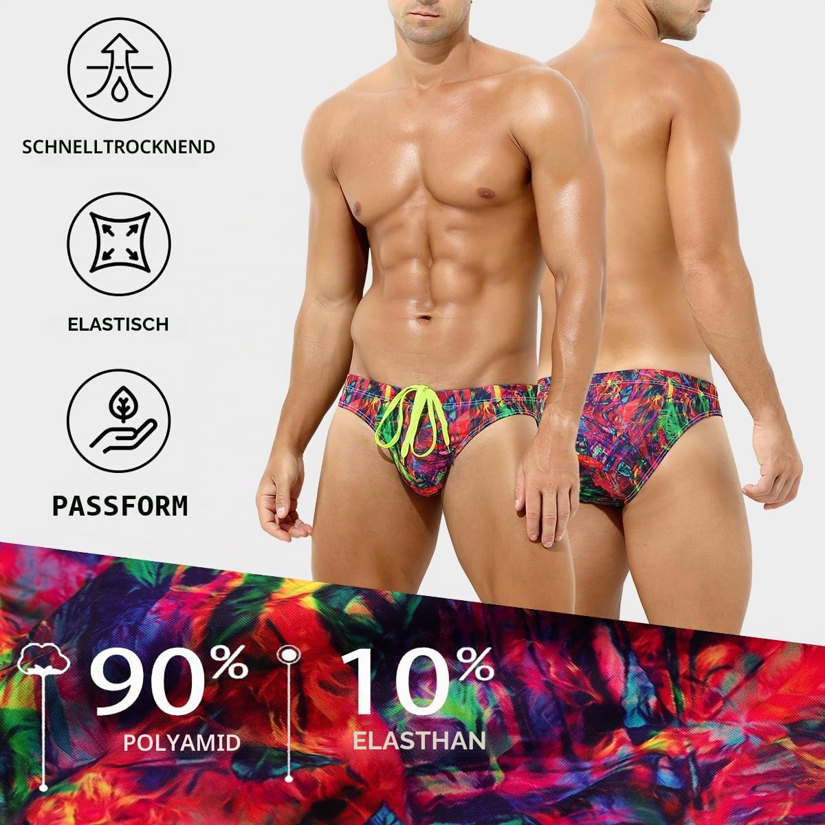 Casey Kevin Badeslip Herren Badehose Herren Kurz Slip mit Tunnelzug Schwimmhose Badebekleidung Schwimmen Kurze Schnelltrocknend Badeshorts