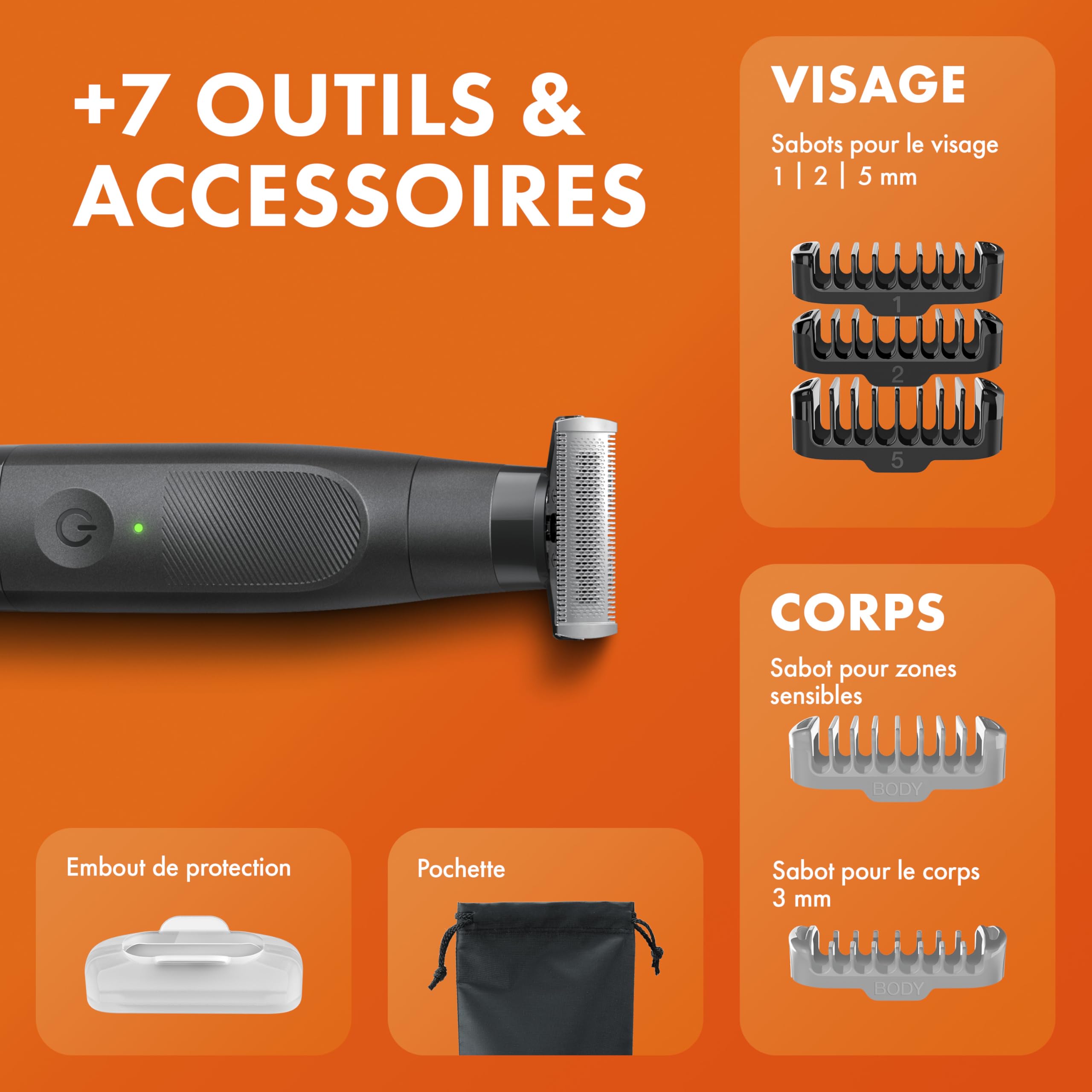 Gillette Tondeuse et Rasoir Electrique Homme Fusion One Tout-en-Un, 3 + 2 | Hybride pour le Rasage Corporel et du Visage, Etanche, sans Fil, Tête Pivotante, Accessoires Barbe et Corps