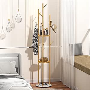 VEVOR Freestanding Coat Rack With 2 Shelves & 6 Hooks - Entryway Hall Tree For Coats, Hats, Bags