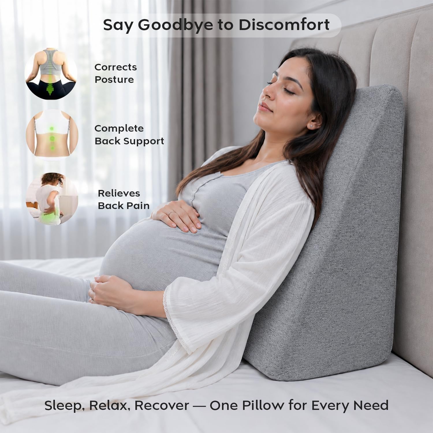 AYKA Wedge Cushion | Orthopedic Wedge Pillow for Bed, Neck Pain, Acid Reflux, Snoring, GERD, Leg Elevation & Pregnancy | High-Resilience Memory Foam | 2 Years Warranty (Grey, 20x19.5x10 Inch) 4