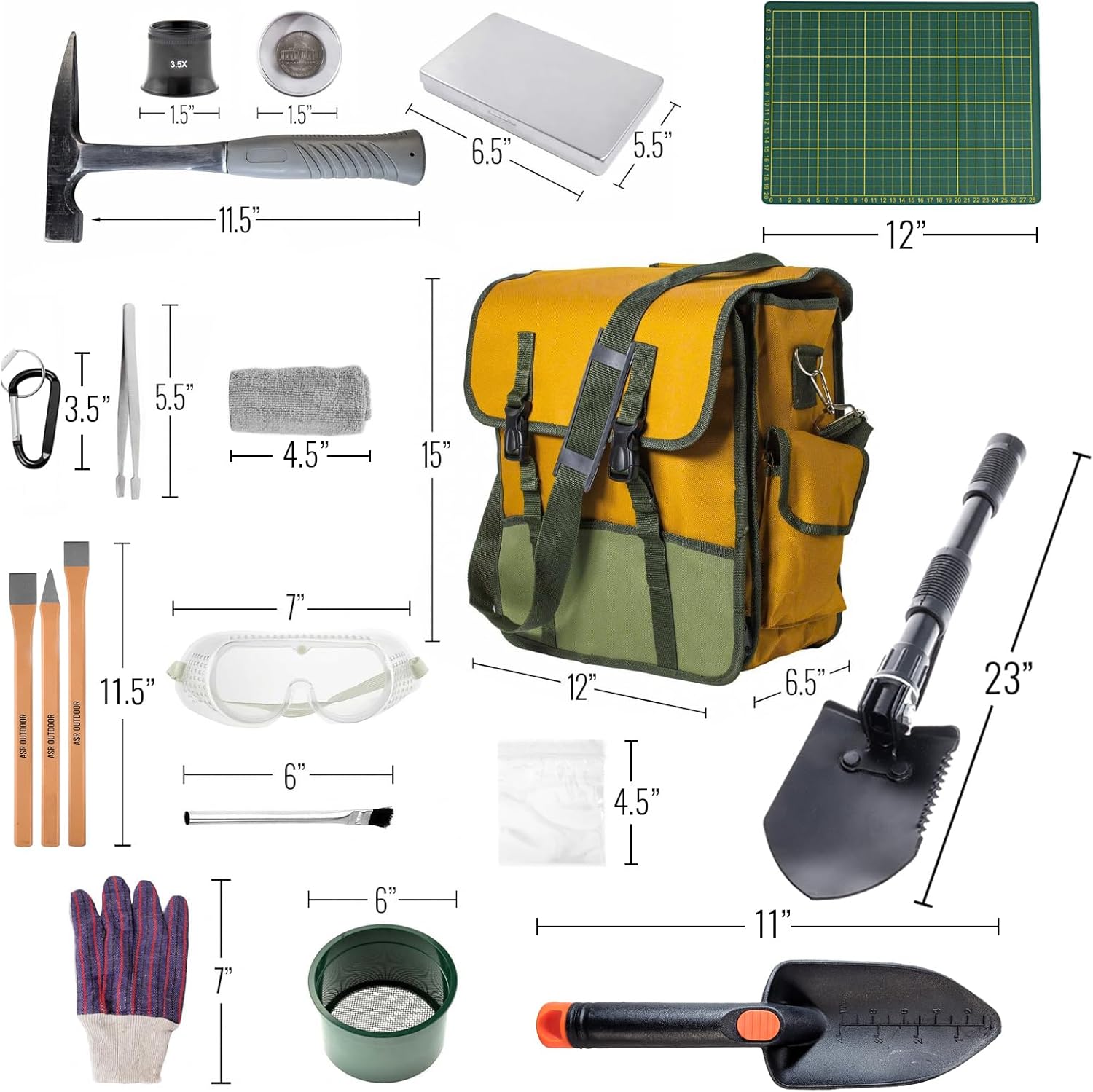 ASR Outdoor 38pc Complete Rock Hounding Kit with Geology Hand Tools and Deluxe Musette Bag