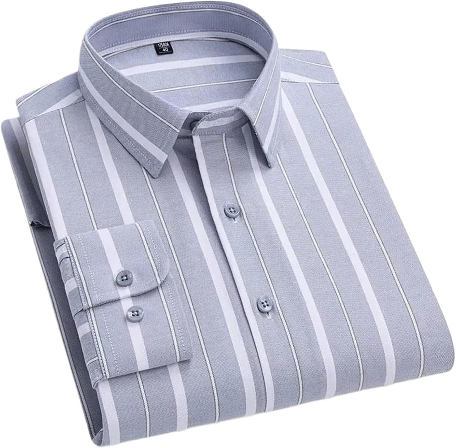 Long-Sleeve Shirts for Men Slim Fit Formal Plain Shirt Striped Office Tops