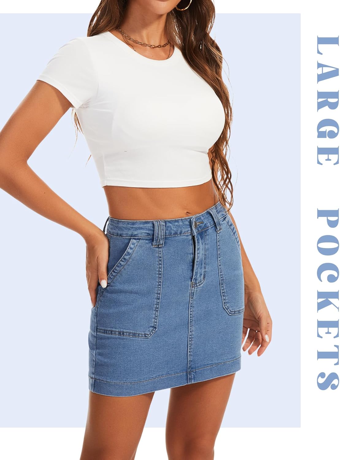 Denim Skirts for Women Stretchy High Waisted Jean Skirt with Large Pockets Casual Cute Denim Skirt - Image 6