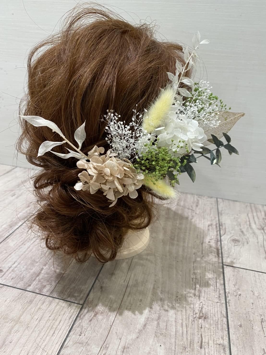 Lulu's ルルズ ドライフラワー ヘッドパーツ ナチュラルグリーン 髪飾り ヘッドドレス プリザーブドフラワー ウェディ