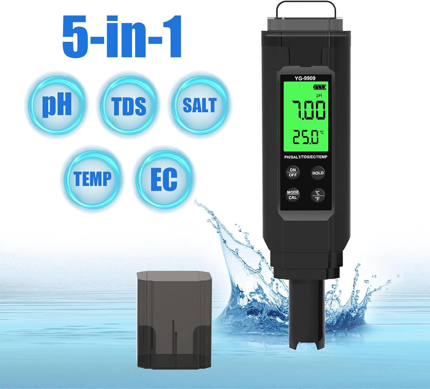 High Accuracy Water Tester Meter With Backlit For Aquariums Pools 5 In 1 Salinity Temperature Meter