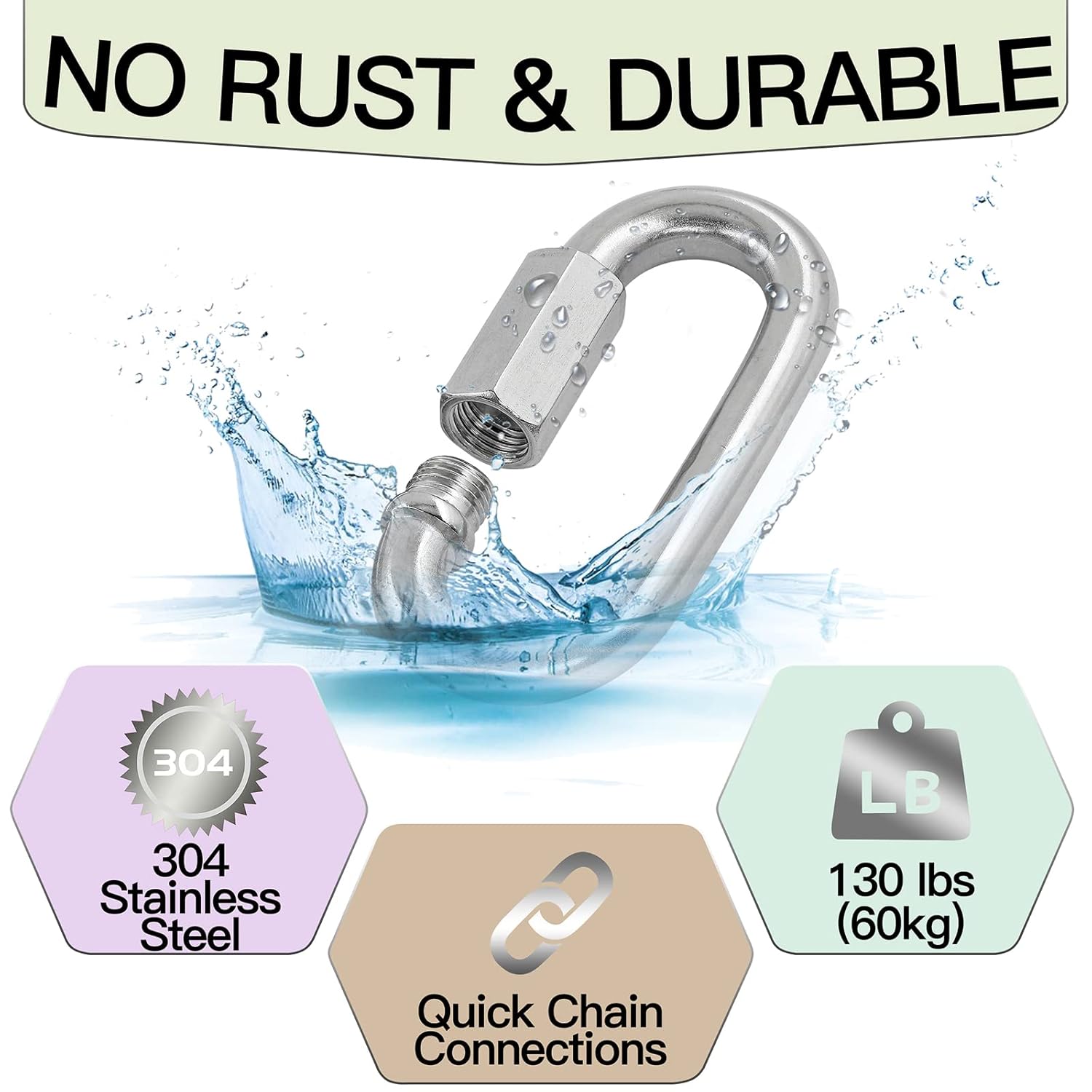 5pcs M12 Quick Link Chain, 1/2 Inch Stainless Steel Quick Links, D Shape Locking Quick Connector - 2500lb Capacity