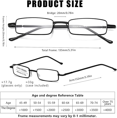 Miniatura 3 de Viseng 3 pares Slim Mini Metal Lectura Gafas Compacto Ligero Portátil Lectores con Gafas Caso para Lectura Caso +1.0 (NegroAzulPlateado)