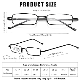 Viseng Slim Mini Metal Reading Glasses Compact Lightweight Portable Readers with Glasses Case for Reading Case,Black+Blue+2.0