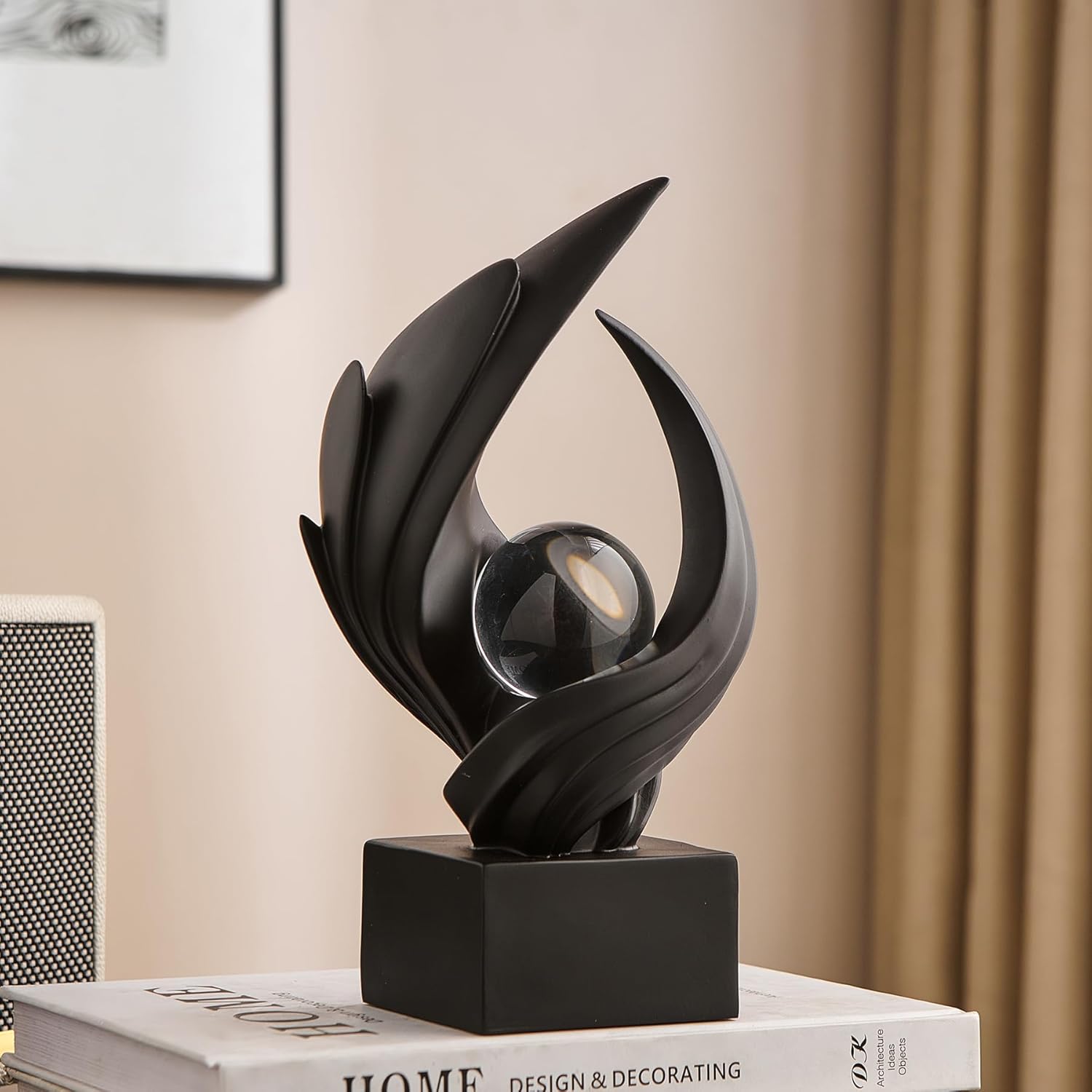 FJS Home Decor Modern Art Statue Decor, Coffee Table Bookshelf Shelf Decor Accents, Abstract Swirl-Shaped Sculpture Decorations for Dining Room Living Room Office (Black)
