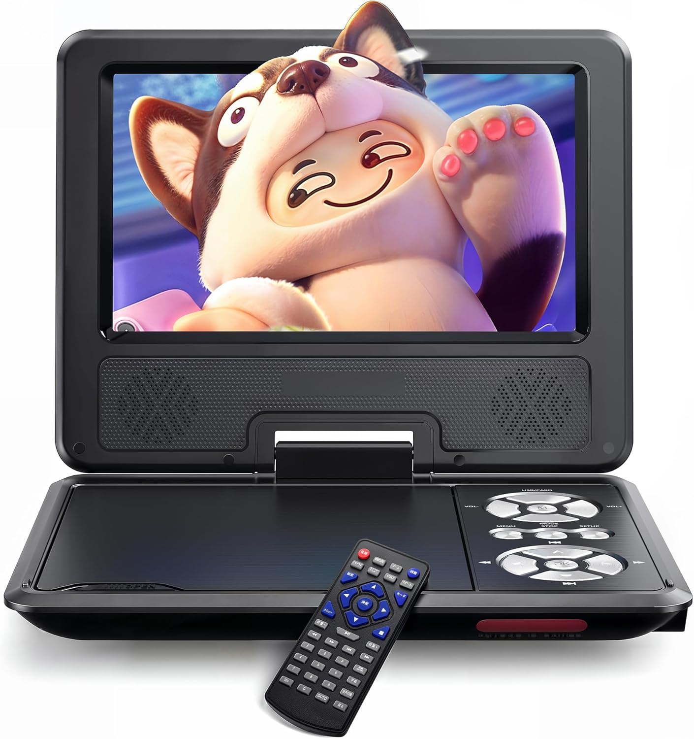 WOLFANG 9.5" Portable DVD Player for Kids and Car Travel with 7.5" HD Swivel Screen, 4-6 Hours Battery Life, Region Free, Stereo Speaker, Headphone/Sync TV/USB/SD Card, Purple [No Blu-ray Support]