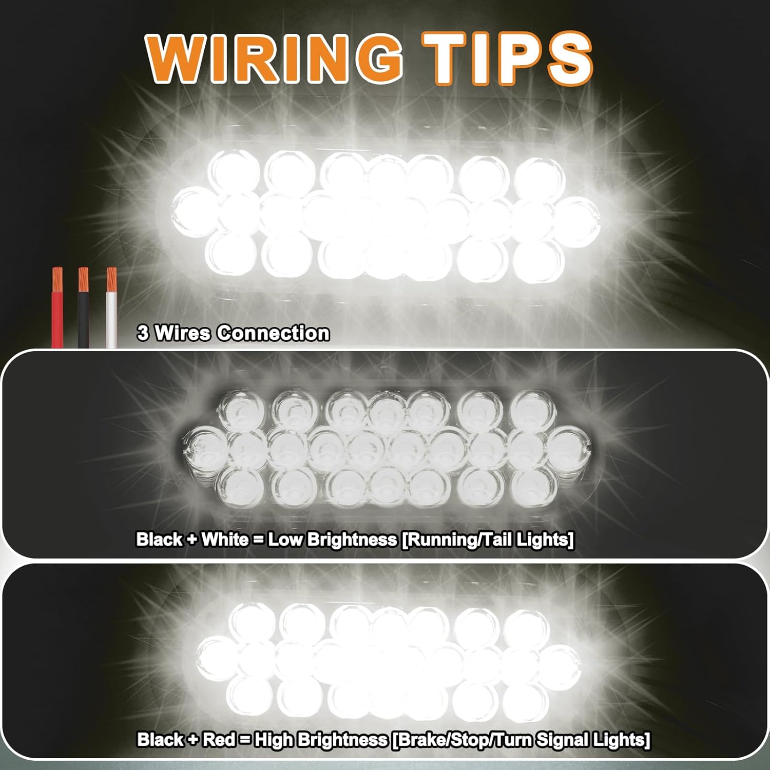 2PCS 6" Inch White 24 LED Oval Reverse Backup Turn Tail Fog Marker Lights, Flush Mount Clear Lens Rubber Grommet, IP67 Waterproof for DC 12-24V Truck Submersible Trailer Light