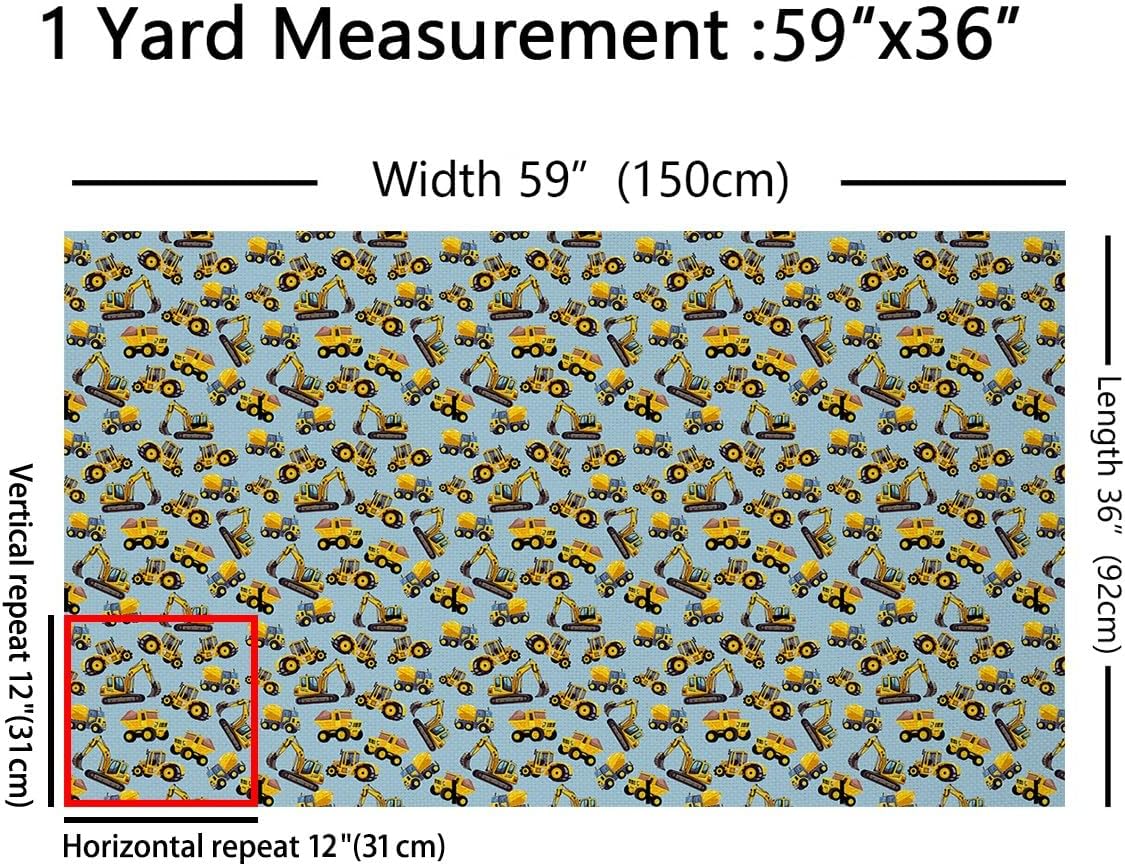Erosebridal Tractor Decorative Fabric by The Yard,Equipment Trucks Upholstery Fabric for Boys Girls Kids,Excavator Quilt,Bulldozer Crane Art DIY for Quilting Sewing,5 Yards,Yellow Blue