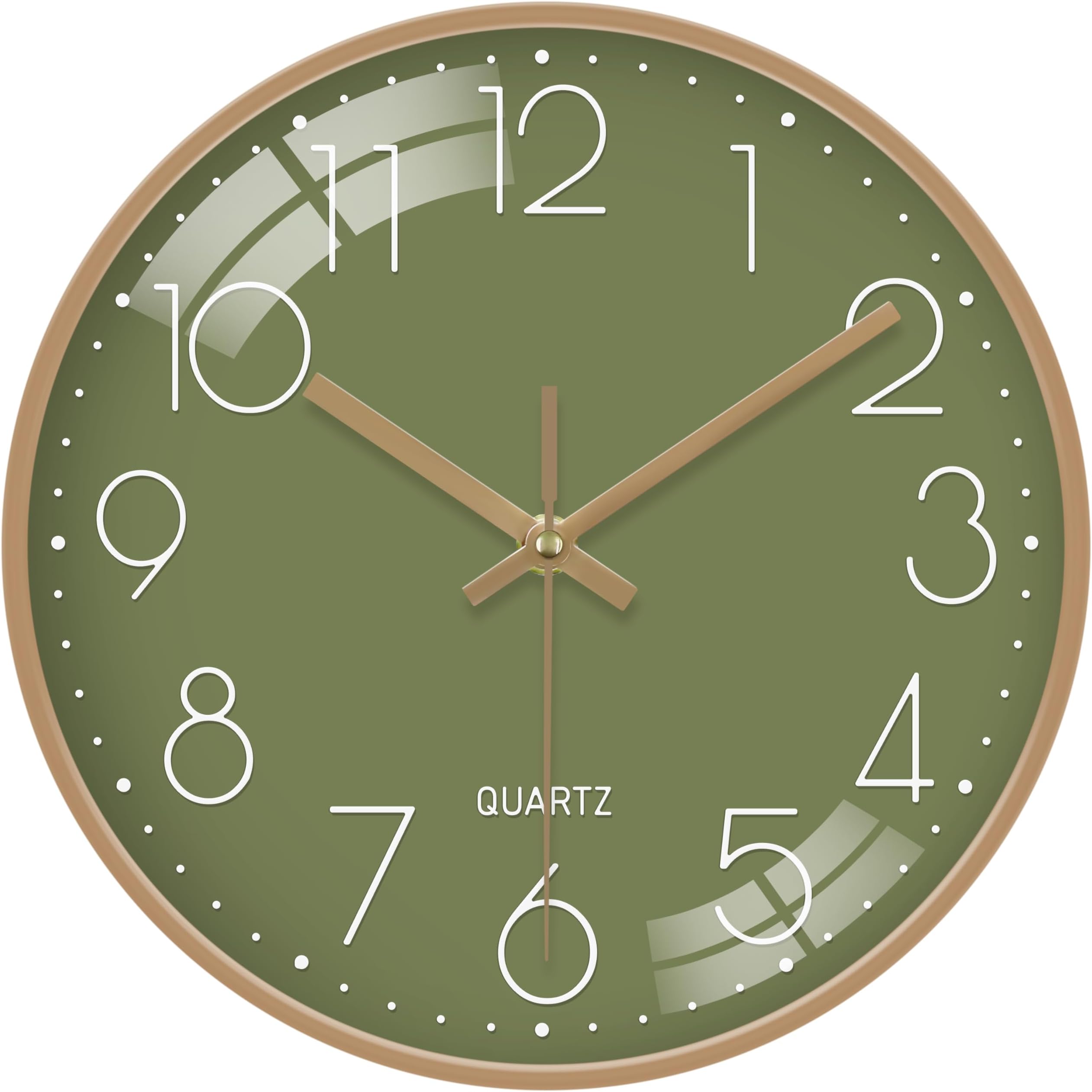 VIKMARI 30 cm Wall Clock Silent Battery Operated Modern Olive Green Clock with 3D Numbers Decoration for Kitchen Living Room Bedroom Office Bathroom