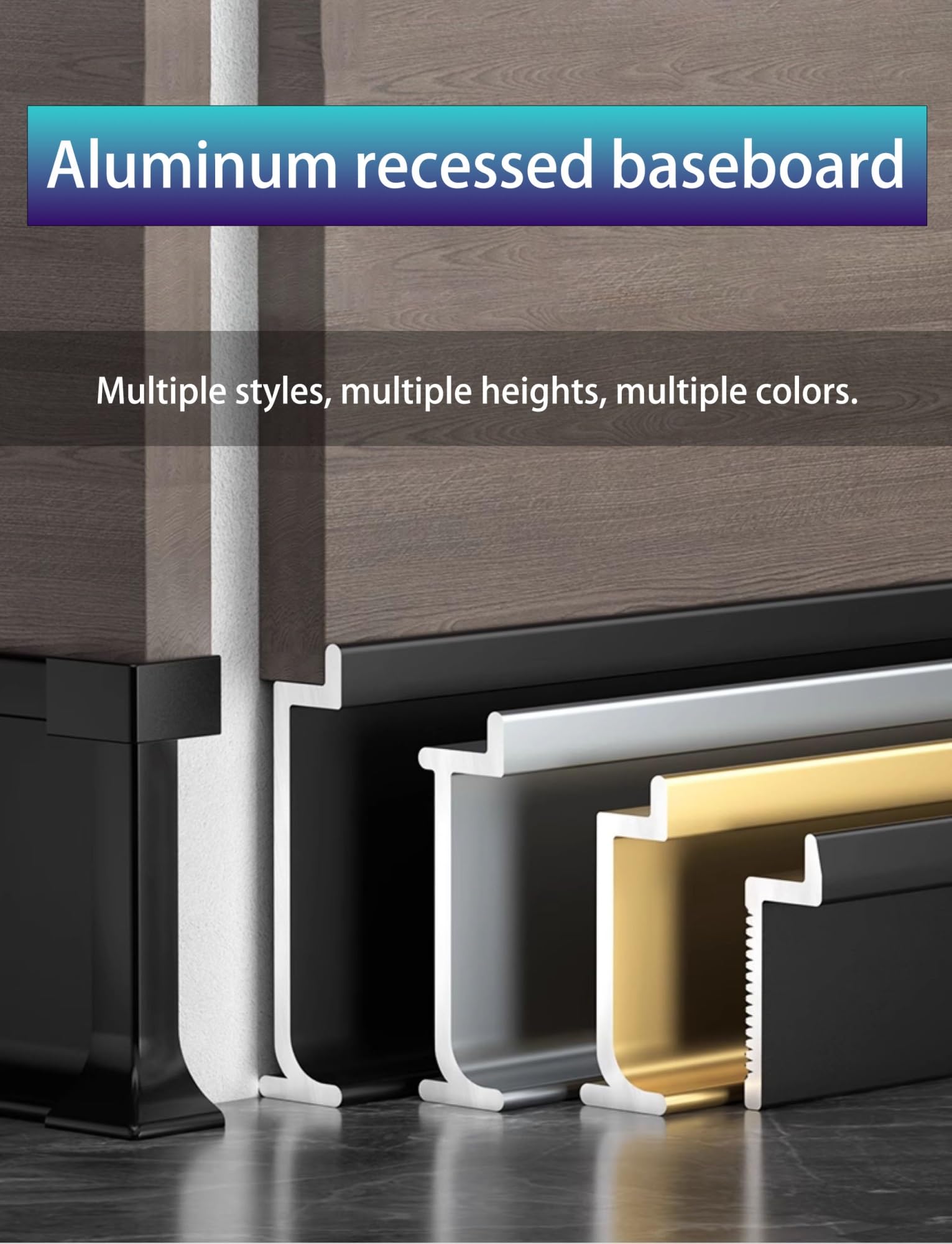 Wbudowany zestaw listew przypodłogowych ze stopu aluminium, 2/3/5 cm, ultracienka listwa ścienna, kompletny zestaw z narożnikami, łatwa instalacja, 4 szt
