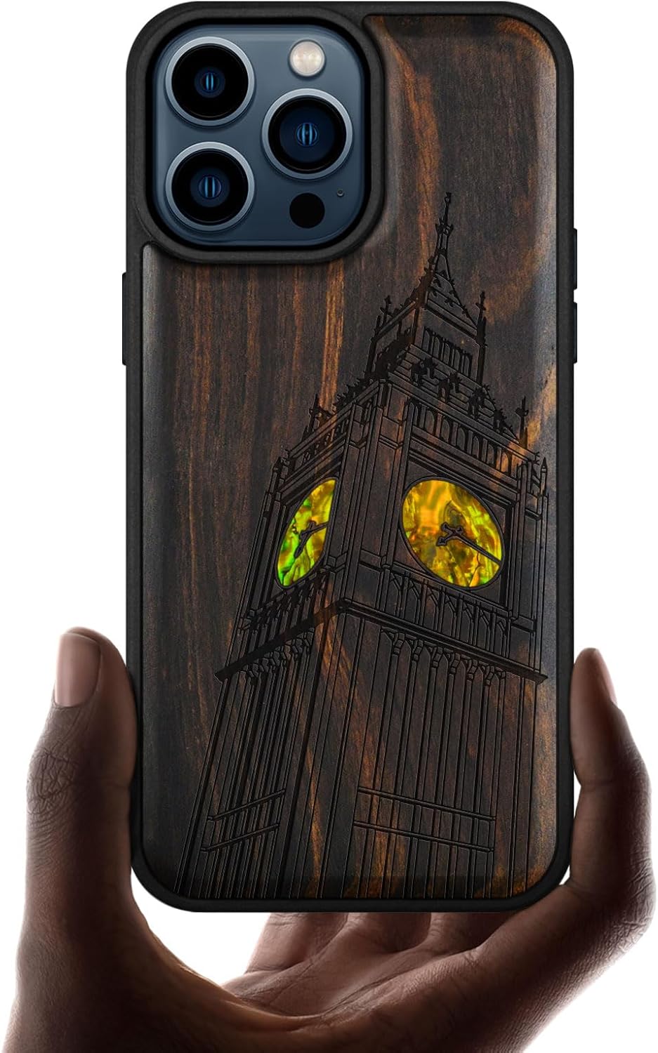 Carveit Wooden Case for iPhone 15 Pro Max Magnetic Case, Compatible with MagSafe Wireless Chargers, Shockproof Cover, Handmade Shell Inlaid & Wood Artisan Engraved (A Flashing Lighthouse) Walnut
