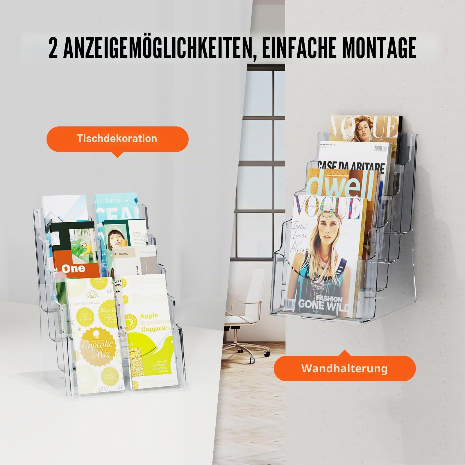 VEVOR Prospekthalter Schilderhalter aus Acryl 4 stufiger durchsichtiger Literaturständer 223,52 x 279,4 mm, Aufsteller mit abnehmbarer Trennwand für Büroausstellungen Arbeitsplatte Wandmontage