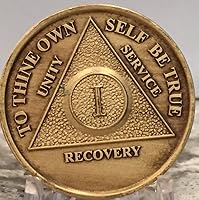 Vista 4 de wendells Juego de 3 medallones AA de bronce de 1 año de sobriedad de aniversario de oración de serenidad
